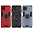 Silicone Matte Finish and Plastic Back Cover Case with Magnetic Finger Ring Stand KK1 for Samsung Galaxy M12