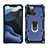 Silicone Matte Finish and Plastic Back Cover Case with Magnetic Finger Ring Stand M01 for Apple iPhone 12 Pro Max Blue