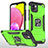Silicone Matte Finish and Plastic Back Cover Case with Magnetic Finger Ring Stand MQ1 for Samsung Galaxy A03 Green
