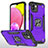 Silicone Matte Finish and Plastic Back Cover Case with Magnetic Finger Ring Stand MQ1 for Samsung Galaxy A03 Purple