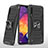 Silicone Matte Finish and Plastic Back Cover Case with Magnetic Finger Ring Stand MQ1 for Samsung Galaxy A30S Black