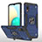 Silicone Matte Finish and Plastic Back Cover Case with Magnetic Finger Ring Stand MQ1 for Samsung Galaxy M02 Blue