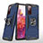 Silicone Matte Finish and Plastic Back Cover Case with Magnetic Finger Ring Stand MQ1 for Samsung Galaxy S20 FE 4G Blue