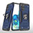 Silicone Matte Finish and Plastic Back Cover Case with Magnetic Finger Ring Stand MQ1 for Samsung Galaxy S20 Plus Blue