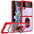 Silicone Matte Finish and Plastic Back Cover Case with Magnetic Finger Ring Stand MQ2 for Samsung Galaxy Z Flip3 5G Red