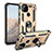 Silicone Matte Finish and Plastic Back Cover Case with Magnetic Finger Ring Stand MQ3 for Google Pixel 5a 5G Gold