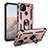 Silicone Matte Finish and Plastic Back Cover Case with Magnetic Finger Ring Stand MQ3 for Google Pixel 5a 5G Rose Gold