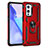 Silicone Matte Finish and Plastic Back Cover Case with Magnetic Finger Ring Stand MQ3 for OnePlus 9 5G Red