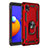 Silicone Matte Finish and Plastic Back Cover Case with Magnetic Finger Ring Stand MQ3 for Samsung Galaxy A01 Core Red