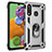 Silicone Matte Finish and Plastic Back Cover Case with Magnetic Finger Ring Stand MQ3 for Samsung Galaxy A70E Silver