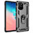 Silicone Matte Finish and Plastic Back Cover Case with Magnetic Finger Ring Stand MQ3 for Samsung Galaxy A91 Gray