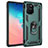 Silicone Matte Finish and Plastic Back Cover Case with Magnetic Finger Ring Stand MQ3 for Samsung Galaxy A91 Green