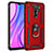 Silicone Matte Finish and Plastic Back Cover Case with Magnetic Finger Ring Stand MQ3 for Xiaomi Redmi 9 Red