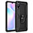 Silicone Matte Finish and Plastic Back Cover Case with Magnetic Finger Ring Stand MQ3 for Xiaomi Redmi 9A Black