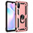 Silicone Matte Finish and Plastic Back Cover Case with Magnetic Finger Ring Stand MQ3 for Xiaomi Redmi 9A Rose Gold