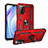 Silicone Matte Finish and Plastic Back Cover Case with Magnetic Finger Ring Stand MQ3 for Xiaomi Redmi 9T 4G Red