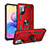 Silicone Matte Finish and Plastic Back Cover Case with Magnetic Finger Ring Stand MQ3 for Xiaomi Redmi Note 11 SE 5G Red