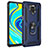 Silicone Matte Finish and Plastic Back Cover Case with Magnetic Finger Ring Stand MQ3 for Xiaomi Redmi Note 9 Pro Blue