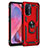 Silicone Matte Finish and Plastic Back Cover Case with Magnetic Finger Ring Stand MQ4 for Oppo A93 5G Red