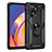 Silicone Matte Finish and Plastic Back Cover Case with Magnetic Finger Ring Stand MQ4 for Oppo Reno5 F Black