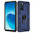 Silicone Matte Finish and Plastic Back Cover Case with Magnetic Finger Ring Stand MQ4 for Oppo Reno6 5G Blue