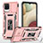 Silicone Matte Finish and Plastic Back Cover Case with Magnetic Finger Ring Stand MQ4 for Samsung Galaxy F12 Rose Gold