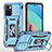 Silicone Matte Finish and Plastic Back Cover Case with Magnetic Finger Ring Stand MQ4 for Xiaomi Redmi 10 4G Sky Blue