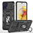 Silicone Matte Finish and Plastic Back Cover Case with Magnetic Finger Ring Stand MQ6 for Motorola Moto G73 5G Black