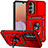 Silicone Matte Finish and Plastic Back Cover Case with Magnetic Finger Ring Stand MQ6 for Samsung Galaxy Jump3 5G Red