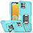 Silicone Matte Finish and Plastic Back Cover Case with Magnetic Finger Ring Stand QW1 for Samsung Galaxy A03 Mint Blue