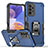 Silicone Matte Finish and Plastic Back Cover Case with Magnetic Finger Ring Stand QW1 for Samsung Galaxy A23 5G Blue