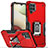 Silicone Matte Finish and Plastic Back Cover Case with Magnetic Finger Ring Stand QW1 for Samsung Galaxy F12 Red