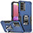 Silicone Matte Finish and Plastic Back Cover Case with Magnetic Finger Ring Stand QW1 for Samsung Galaxy M02s Blue