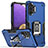 Silicone Matte Finish and Plastic Back Cover Case with Magnetic Finger Ring Stand QW1 for Samsung Galaxy M32 5G Blue