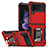 Silicone Matte Finish and Plastic Back Cover Case with Magnetic Finger Ring Stand QW1 for Samsung Galaxy Z Flip3 5G