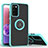 Silicone Matte Finish and Plastic Back Cover Case with Magnetic Finger Ring Stand QW2 for Samsung Galaxy A02s Cyan