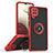 Silicone Matte Finish and Plastic Back Cover Case with Magnetic Finger Ring Stand QW2 for Samsung Galaxy F12 Red