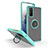 Silicone Matte Finish and Plastic Back Cover Case with Magnetic Finger Ring Stand QW2 for Samsung Galaxy S20 FE 5G Cyan