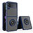 Silicone Matte Finish and Plastic Back Cover Case with Magnetic Finger Ring Stand QW2 for Samsung Galaxy Z Flip3 5G Blue