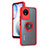 Silicone Matte Finish and Plastic Back Cover Case with Magnetic Finger Ring Stand QW2 for Vivo Y02 Red