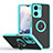 Silicone Matte Finish and Plastic Back Cover Case with Magnetic Finger Ring Stand QW2 for Vivo Y16 Cyan