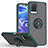 Silicone Matte Finish and Plastic Back Cover Case with Magnetic Finger Ring Stand QW2 for Vivo Y33T Midnight Green