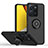 Silicone Matte Finish and Plastic Back Cover Case with Magnetic Finger Ring Stand QW2 for Vivo Y35 4G Black