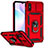 Silicone Matte Finish and Plastic Back Cover Case with Magnetic Finger Ring Stand QW3 for Xiaomi Redmi 9AT Red