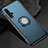 Silicone Matte Finish and Plastic Back Cover Case with Magnetic Finger Ring Stand R01 for Huawei Honor 20S Blue