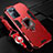 Silicone Matte Finish and Plastic Back Cover Case with Magnetic Finger Ring Stand R01 for Oppo Find X5 Lite 5G Red