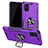 Silicone Matte Finish and Plastic Back Cover Case with Magnetic Finger Ring Stand R01 for Samsung Galaxy A51 5G Purple