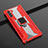 Silicone Matte Finish and Plastic Back Cover Case with Magnetic Finger Ring Stand R01 for Samsung Galaxy Note 10 Red