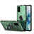 Silicone Matte Finish and Plastic Back Cover Case with Magnetic Finger Ring Stand R01 for Samsung Galaxy S20 Plus Green