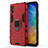 Silicone Matte Finish and Plastic Back Cover Case with Magnetic Finger Ring Stand R01 for Xiaomi Redmi 9i Red